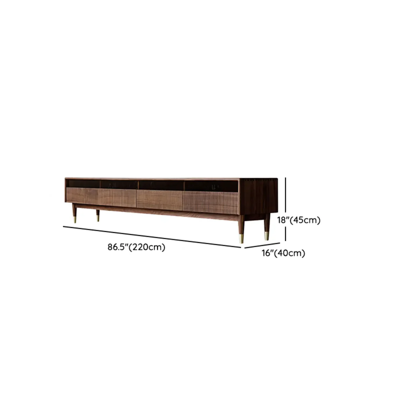 94.5 Long Brown Wood Walnut Fluted TV Stand with Drawers