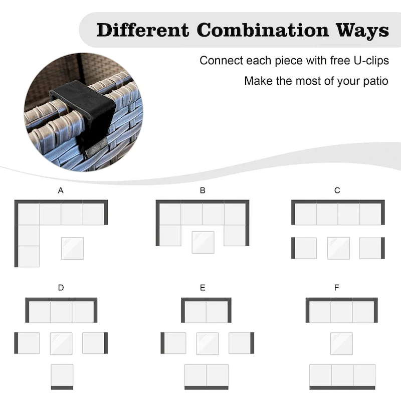 HOOOWOOO 10-piece Grey Rattan Patio Furniture Set with Fire Pit