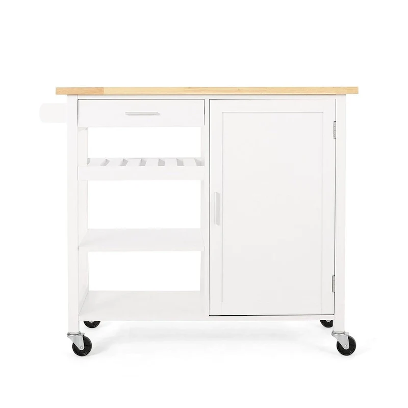 Modern Wooden Kitchen Cart with Wheels Drawer and Cabinet by Christopher Knight Home