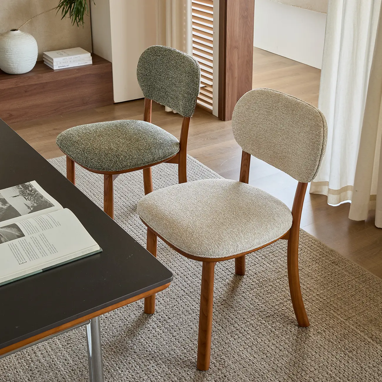 Modern Armless Upholstered Solid Wood Dining Chair