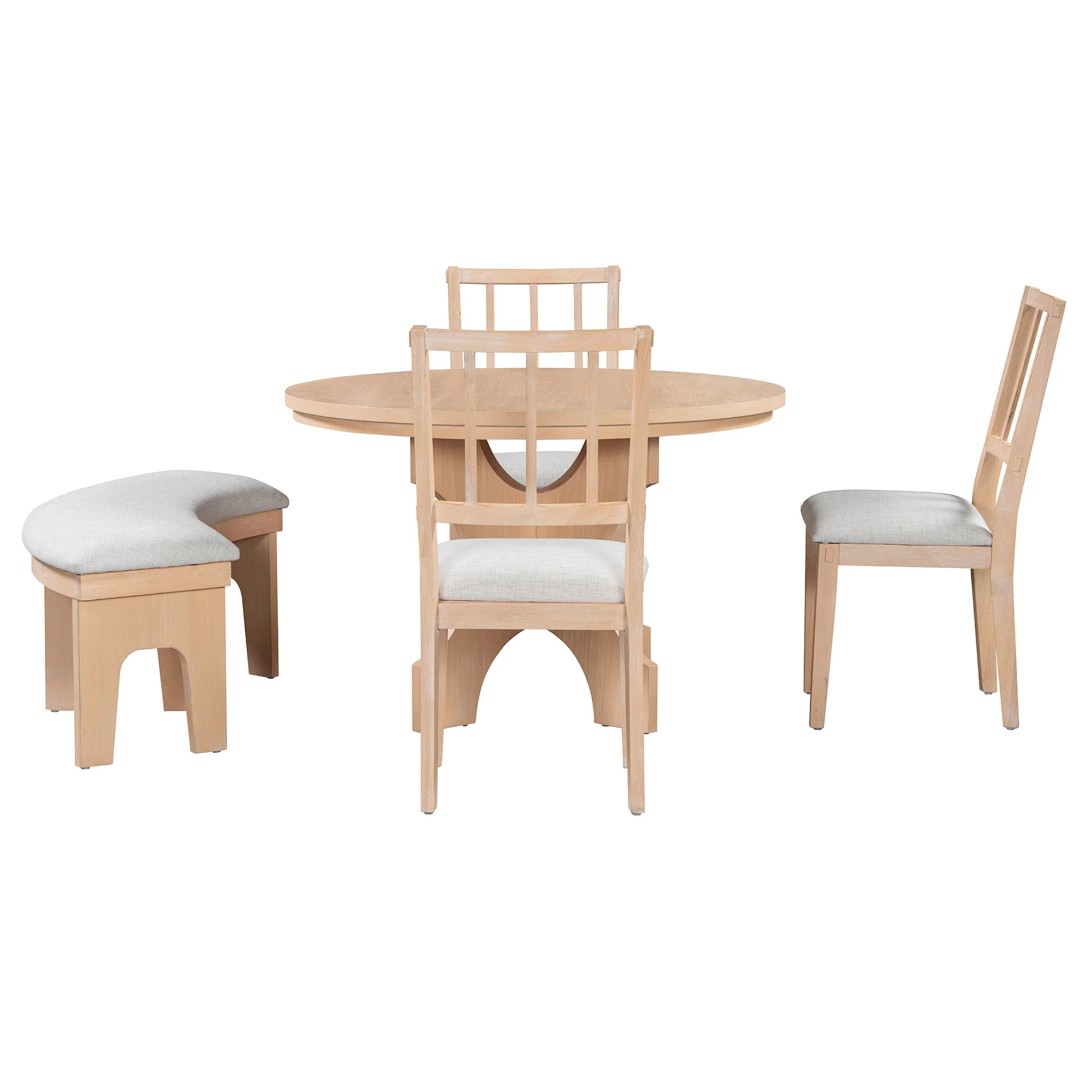 Walker Edison | Charming 5-Piece Rustic Round Dining Set with Chairs and Curved Bench