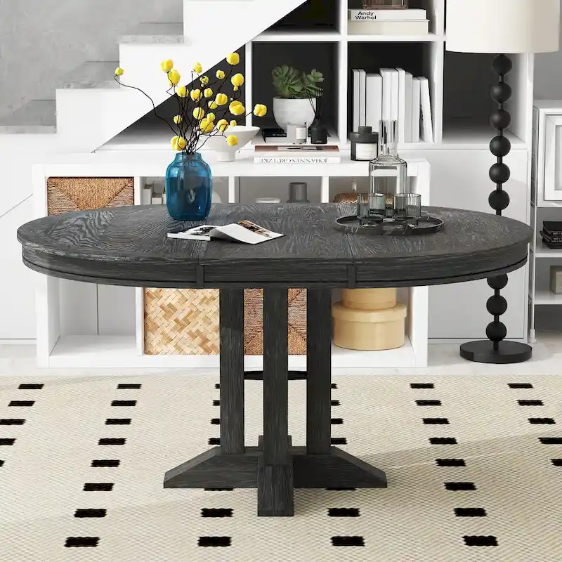 Farmhouse Dining Table Extendable Round Table for Kitchen, Dining Room