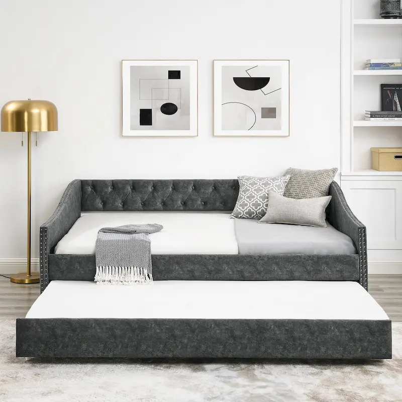 Upholstered Tufted Sofa Bed with Trundle