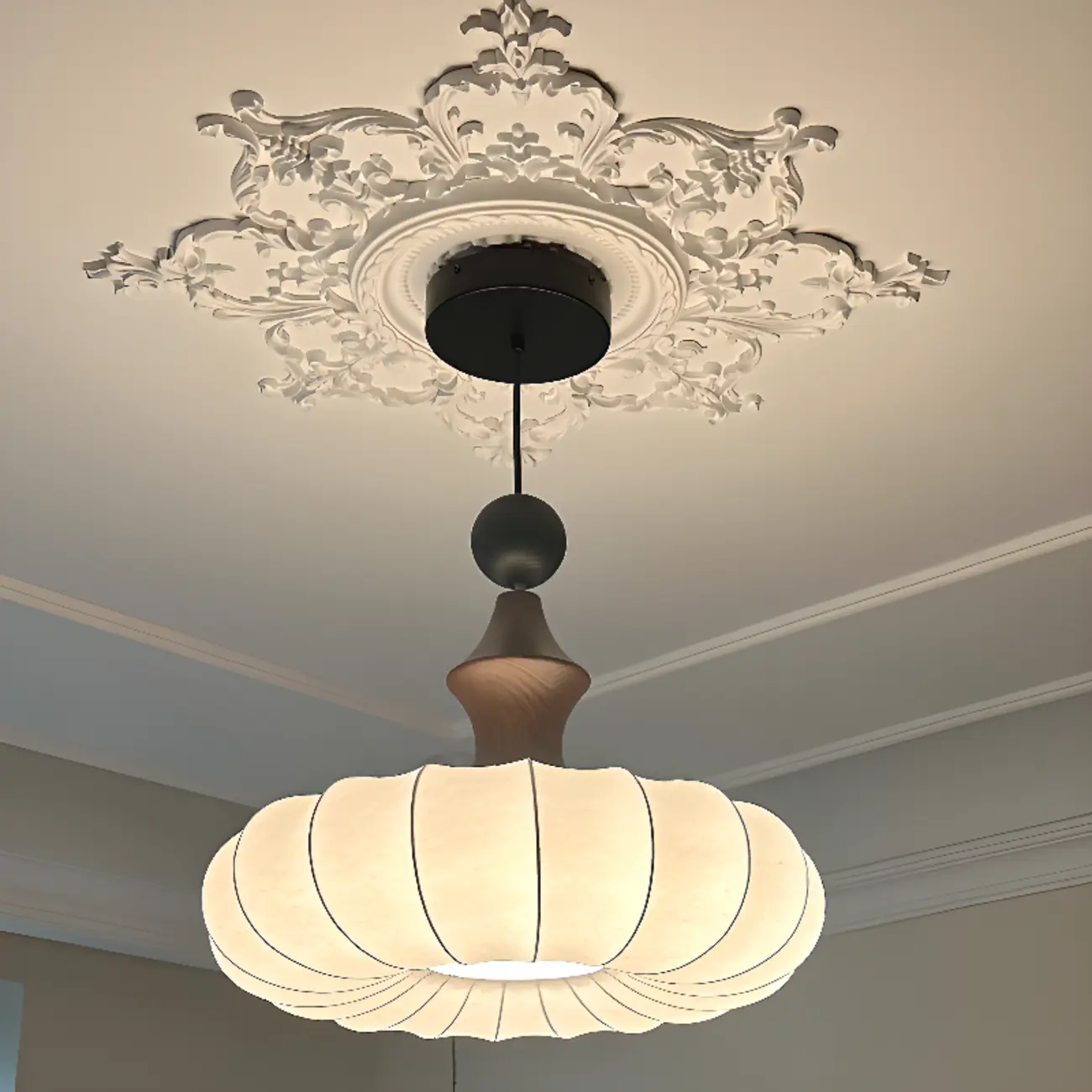 Modern Round Adjustable White Fabric Pendant Chandelier