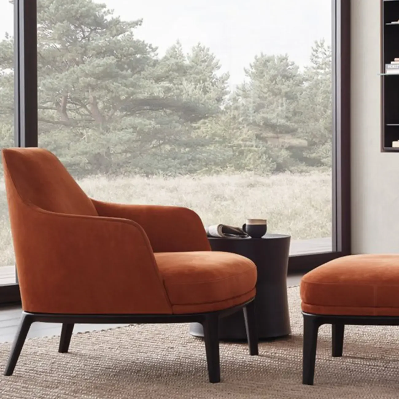 Modern High Back Living Room Accent Chair with Ottoman