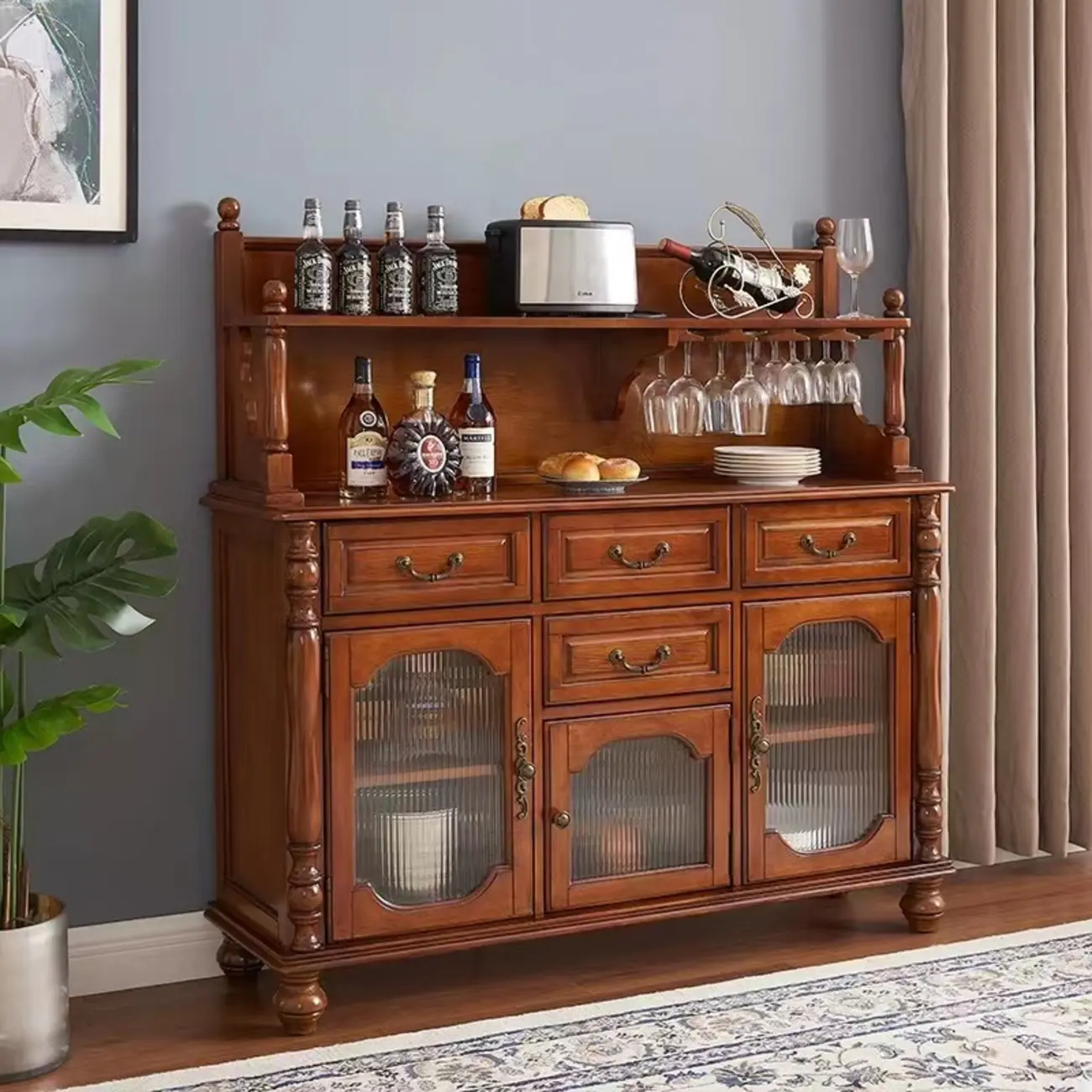 Mid-Century Modern Wood Bar Cabinet with Wine Rack