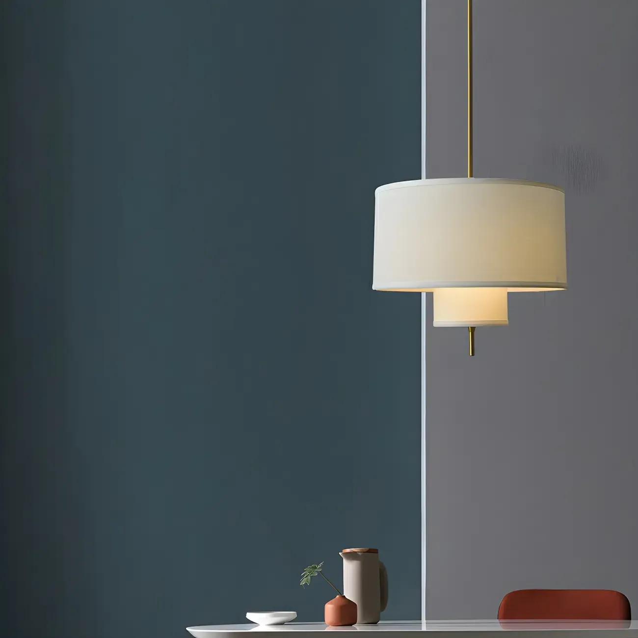 Modern Double Layer Fabric Drum Cylinder Chandelier Adjustable