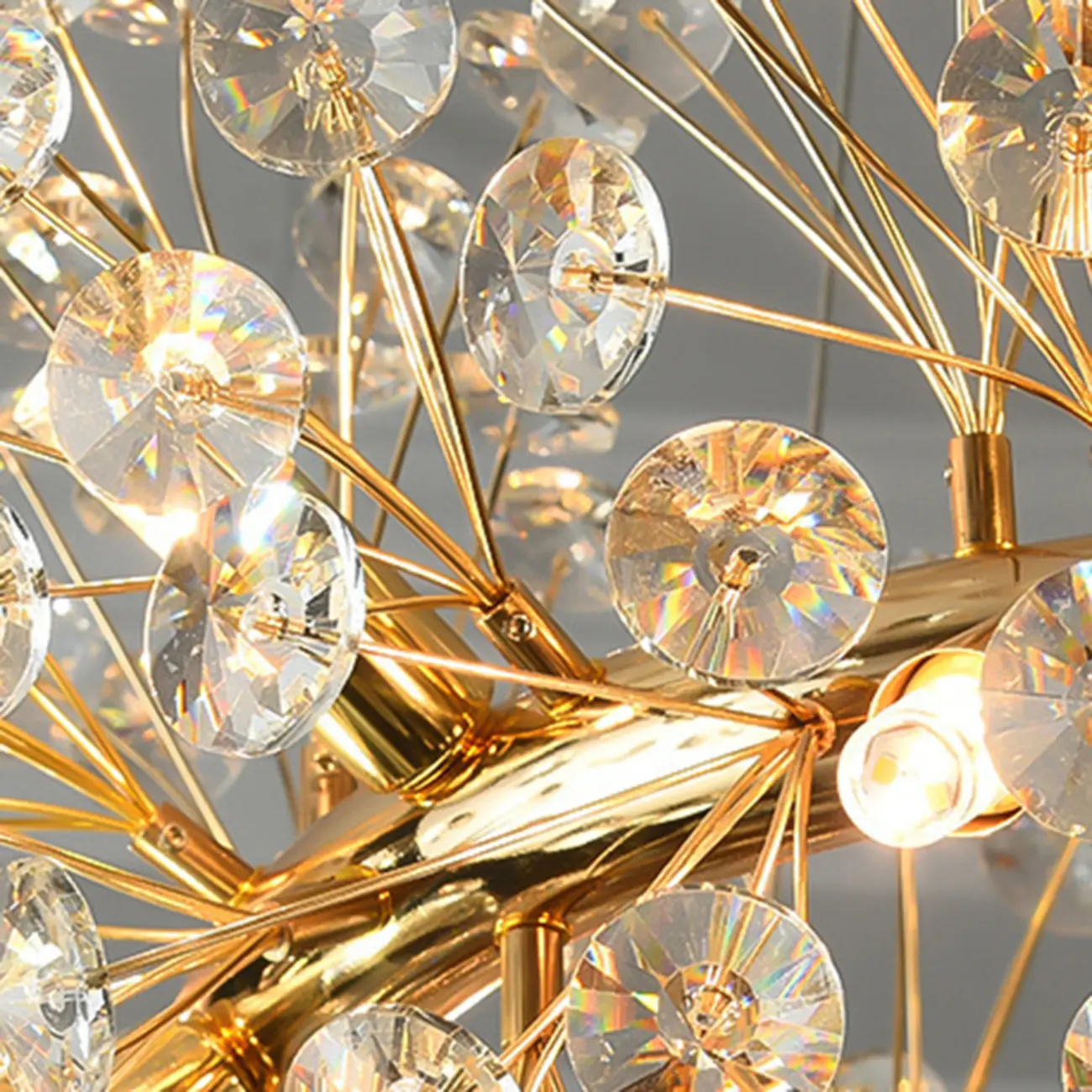 Adjustable Height Gold Crystal Globe Starburst Chandelier