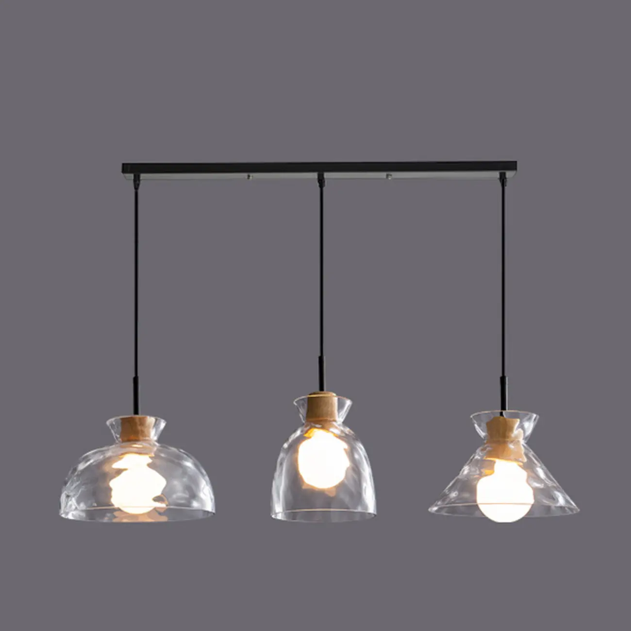 Modern Clear Textured Glass Wood Pendant Light