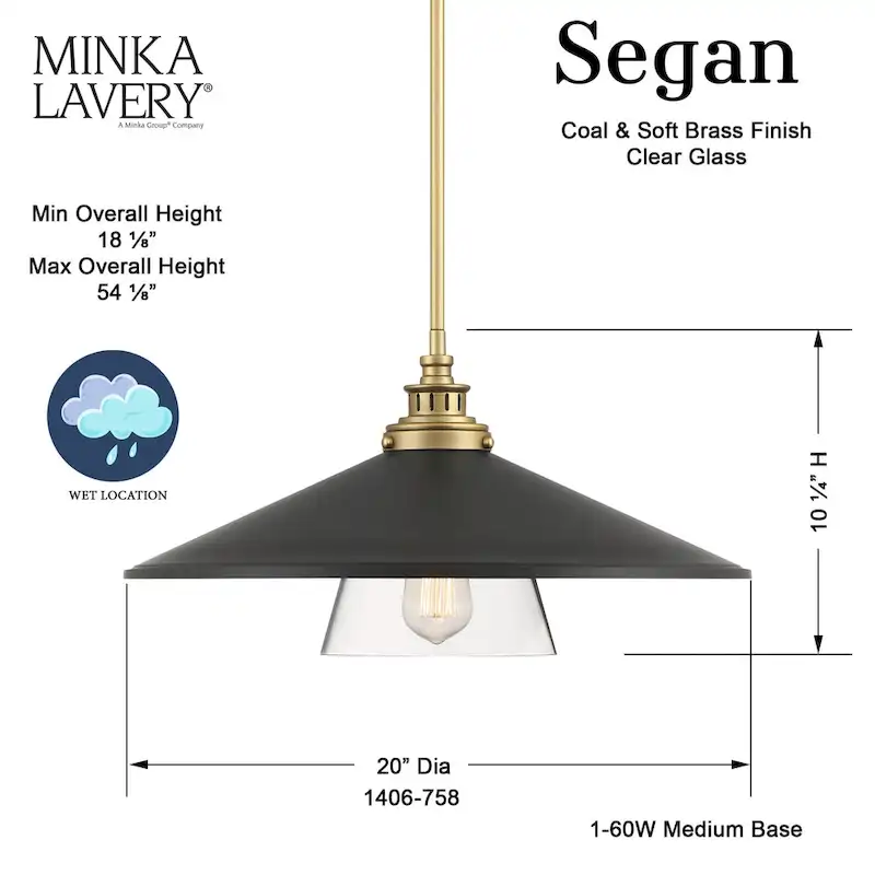 Minka Lavery Segan Coal And Soft Brass Pendant Light