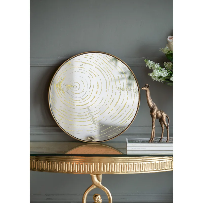 A&B Home Black and Wood Ring Mirrored Round Decorative Tray