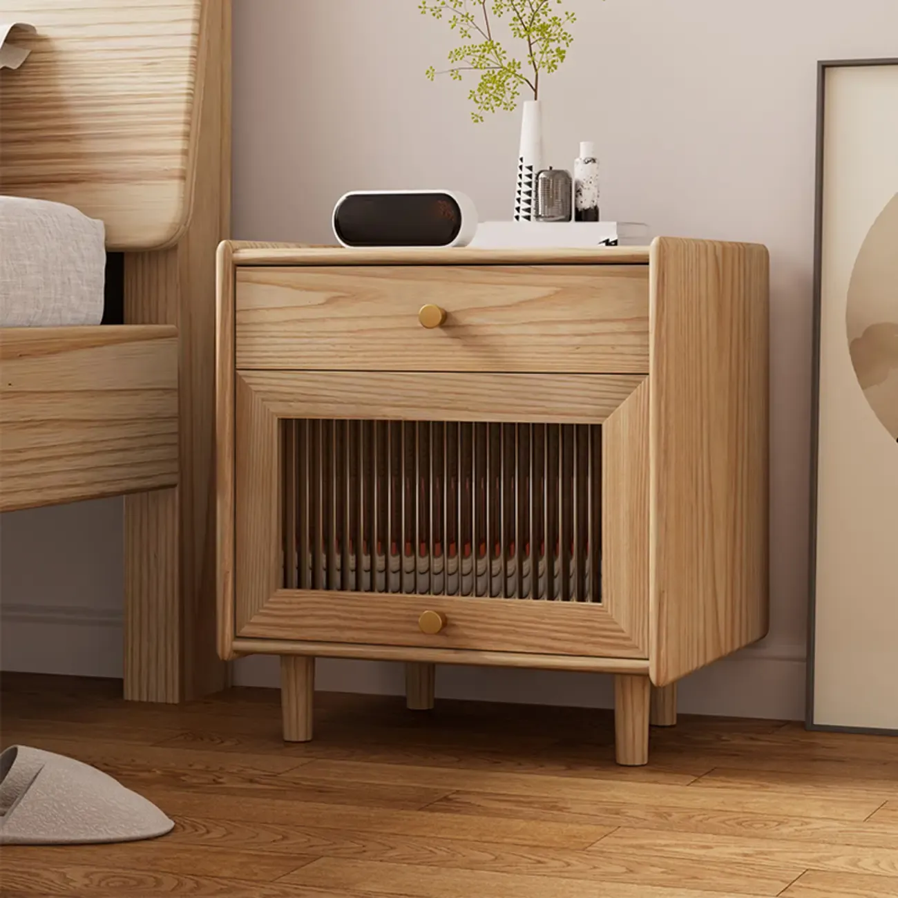 Natural Ash Wooden Drawer Cabinet Nightstand with Legs