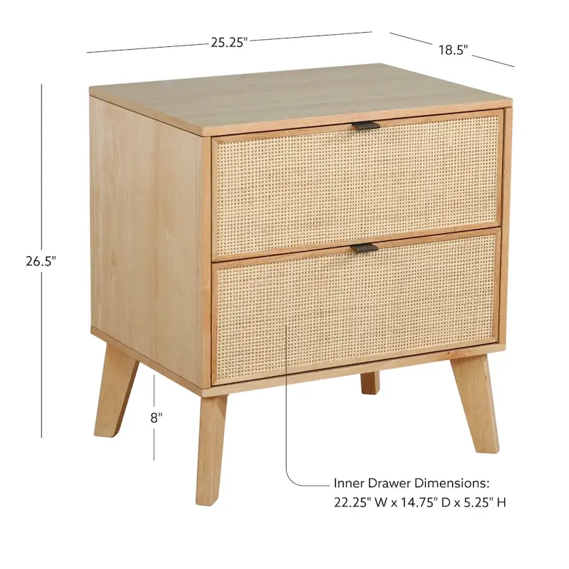 Adelphi Wooden/Cane Mid-Century Nightstand