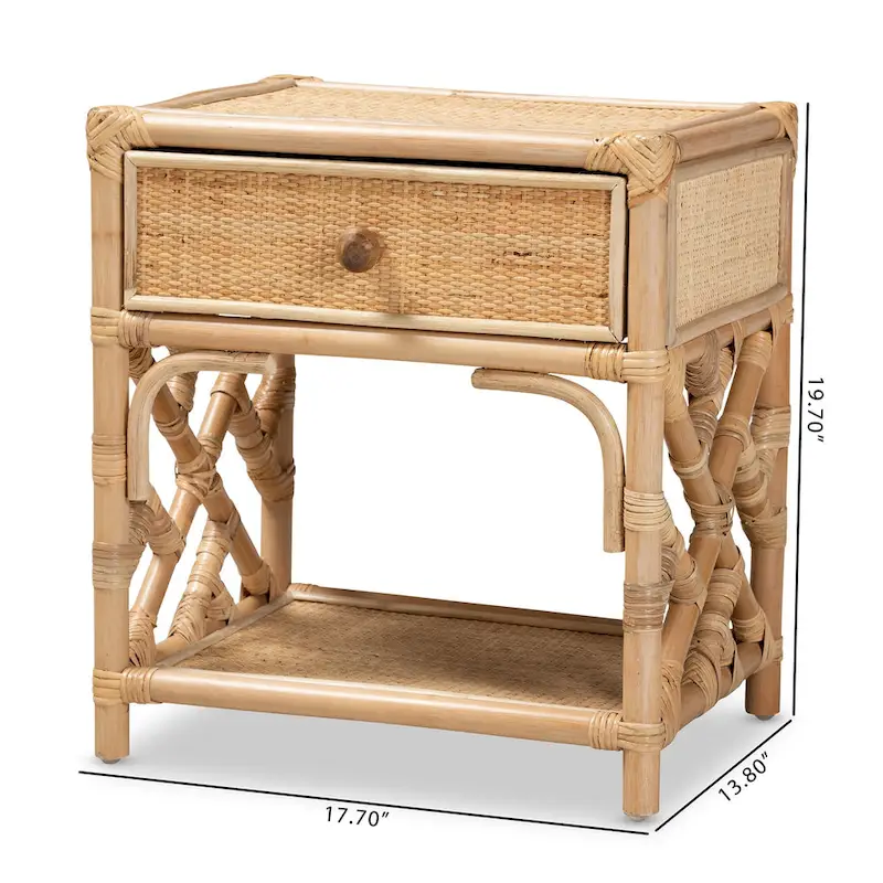 Camara Modern Bohemian Natural Brown Rattan Single-Drawer Nightstand