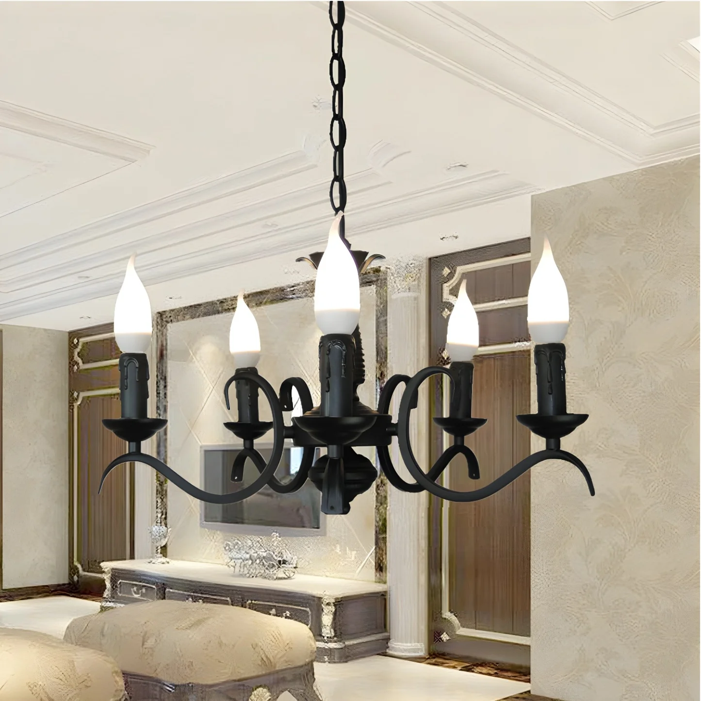 Industrial Black Metal Candelabra Chandelier