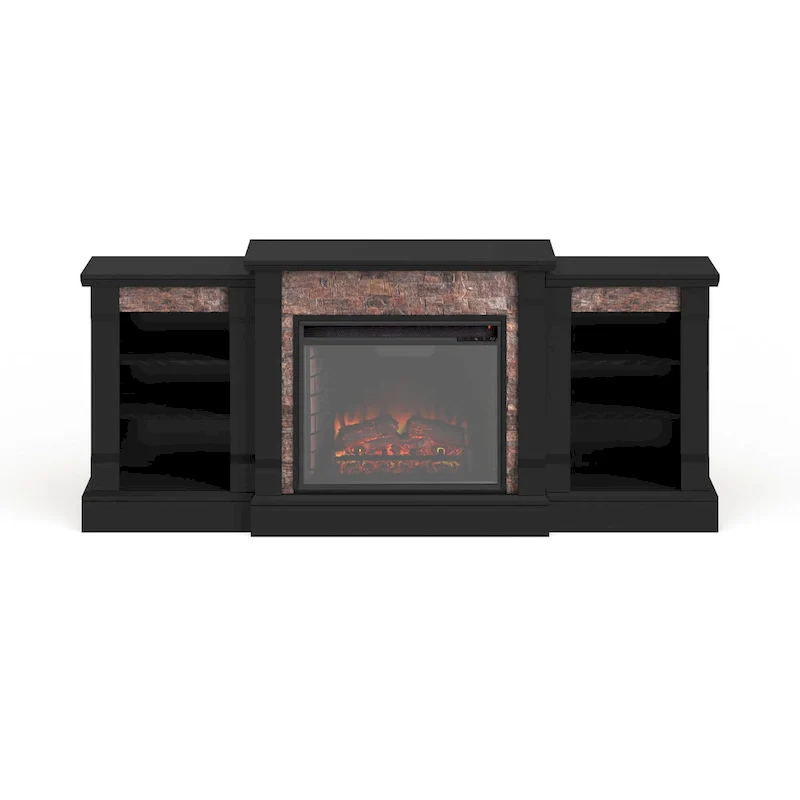 SEI Furniture Hay River Black Electric Fireplace with Bookcases
