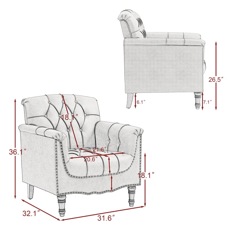 Tufted Vegan Leather Accent Chairs Set of 2, Armchair with Nailhead Trim