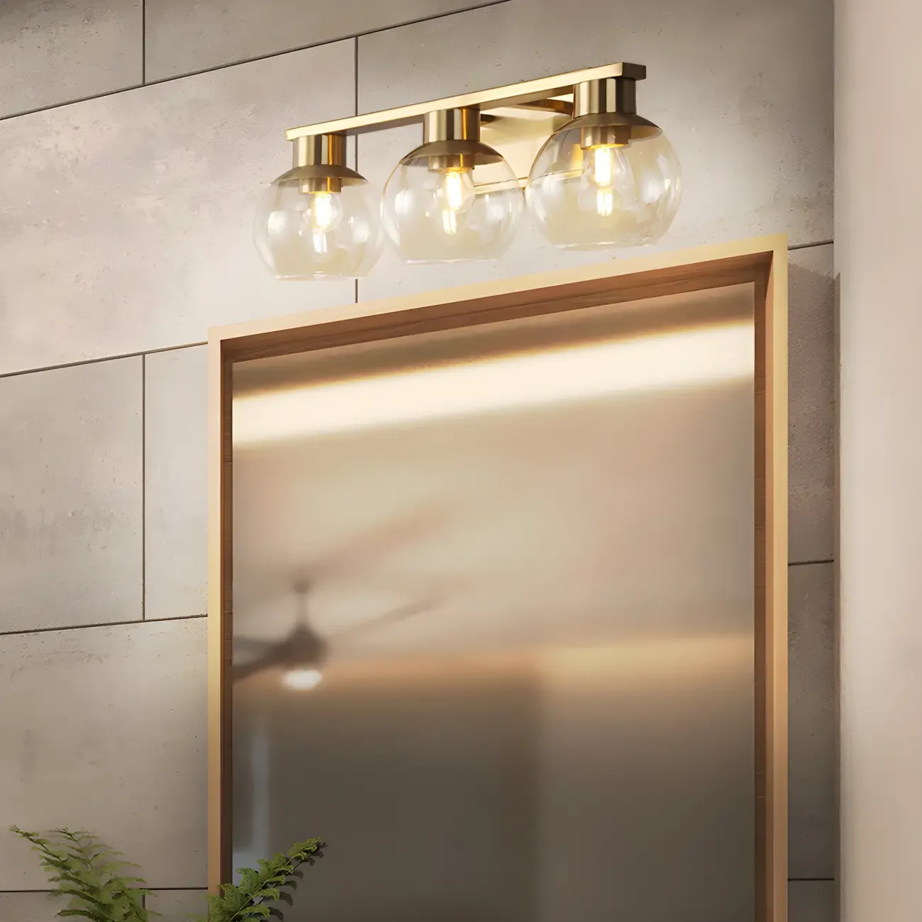 Modern Gold Clear Glass Dome Bathroom Vanity Light