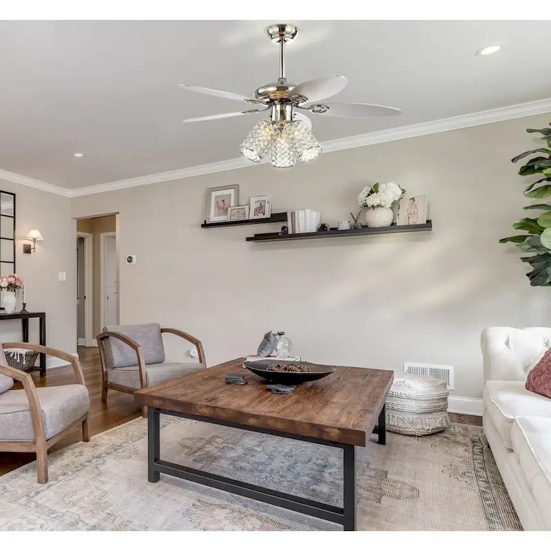 Mandy 42  3-Light Crystal LED Ceiling Fan With Remote, Chrome by JONATHAN Y