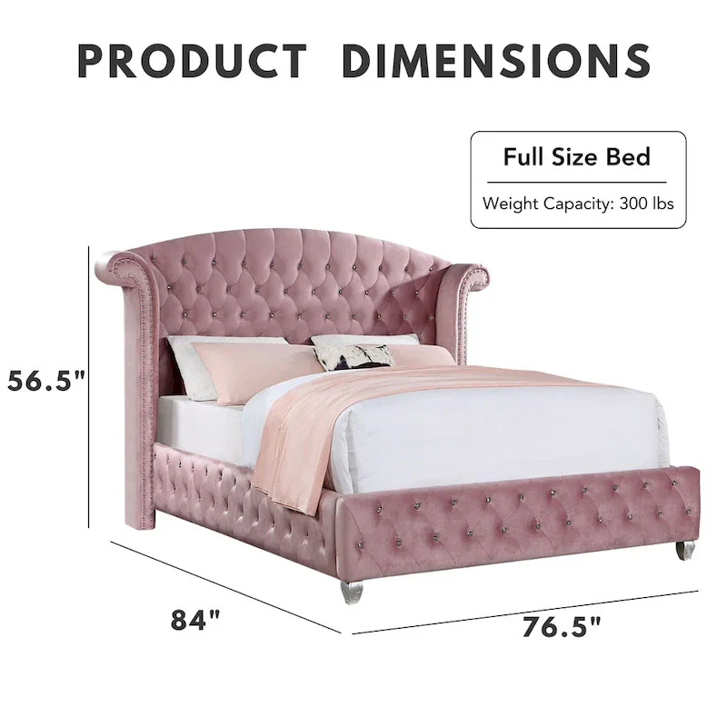 Vyvi Glam Upholstered Pink Button Tufted Wingback Panel Bed by Furniture of America