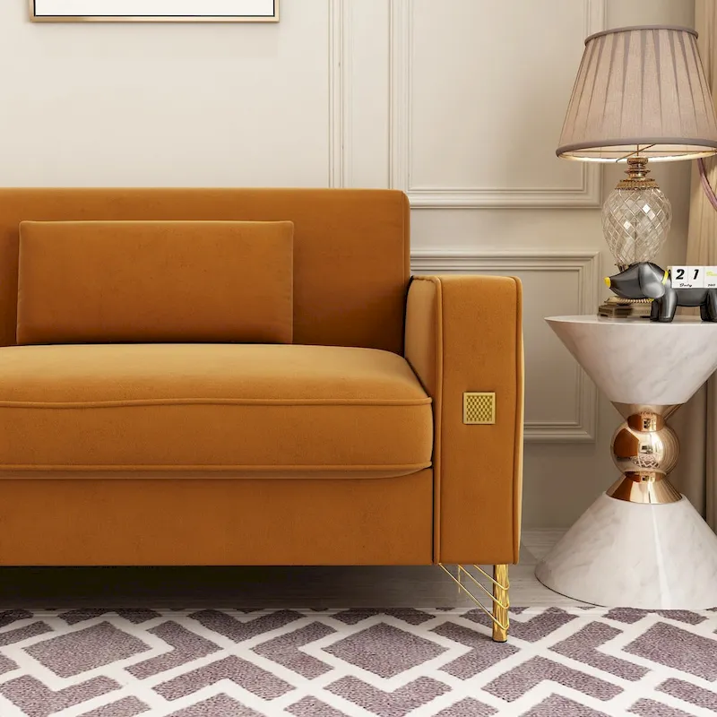 Modern Tufted Velvet Loveseat Upholstered Sofa with Removable Cushions and Pillows - 85.63 in.D x 30.31 in.W x 30.51 in.H