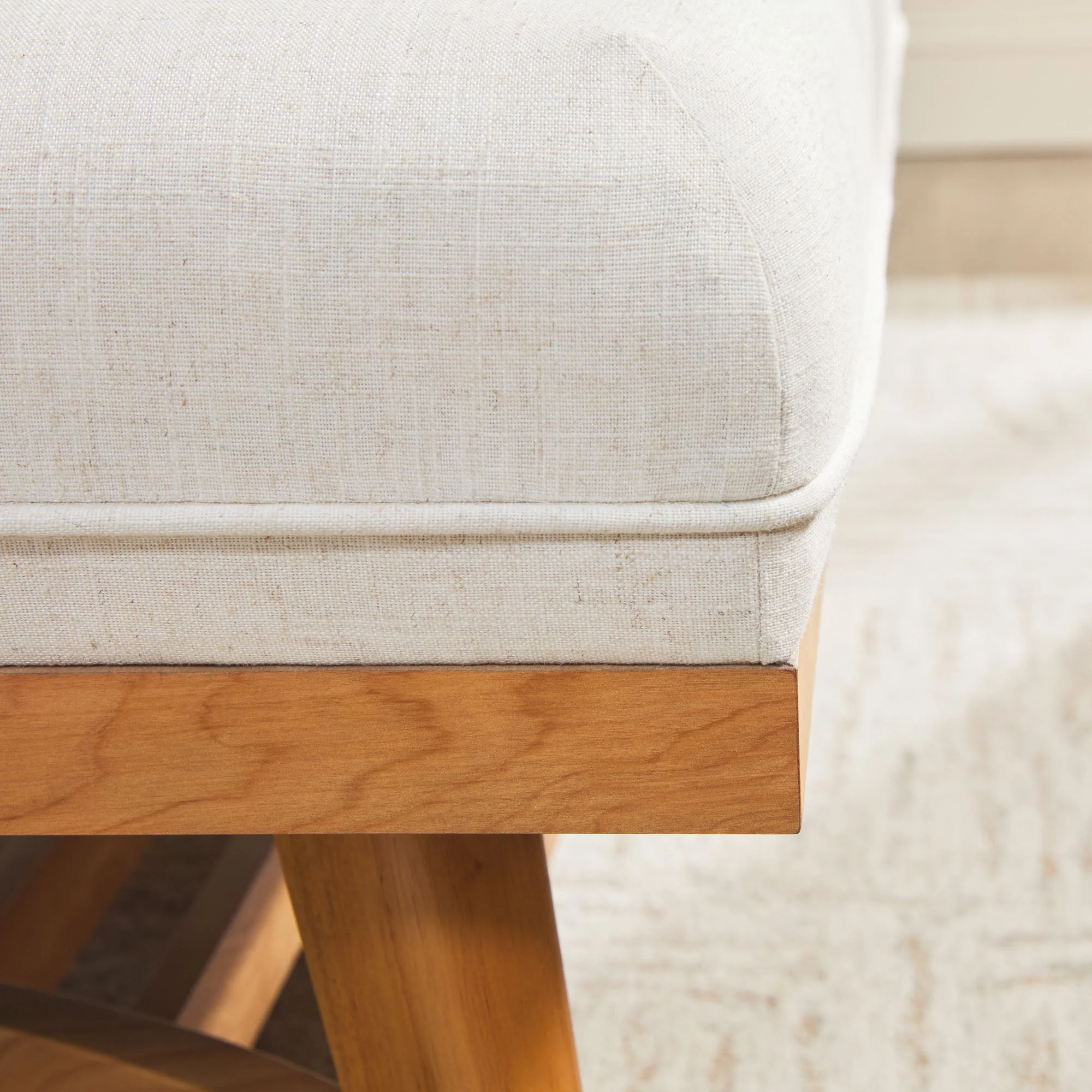 Nash Modern Farmhouse Easy Assembly Linen Large Ottoman