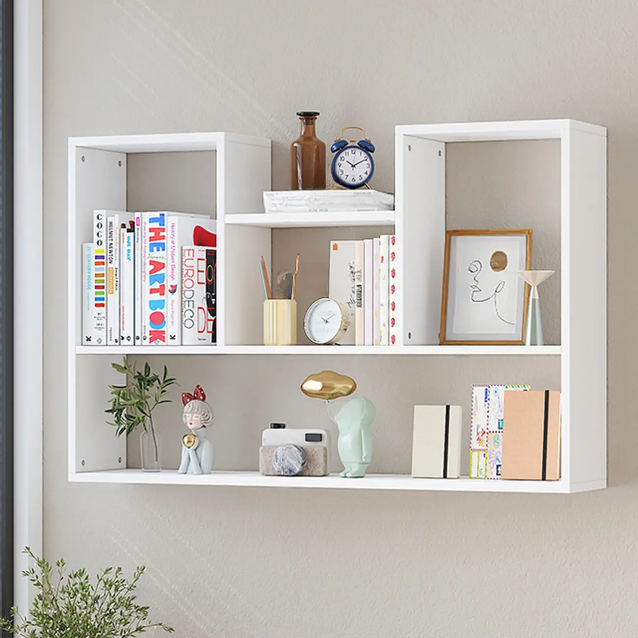 Modern Wooden 3-Tier Open Back Wall-Mounted Bookcase
