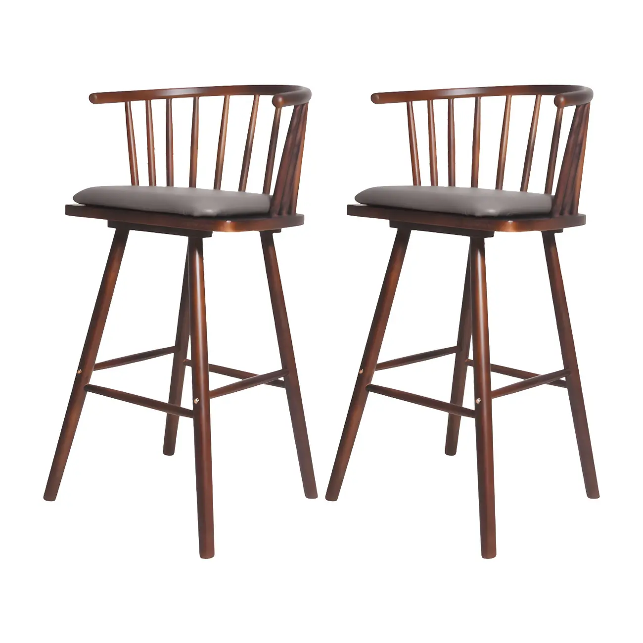 Traditional Wooden Low Back Bar Stool with Cushioned Seat