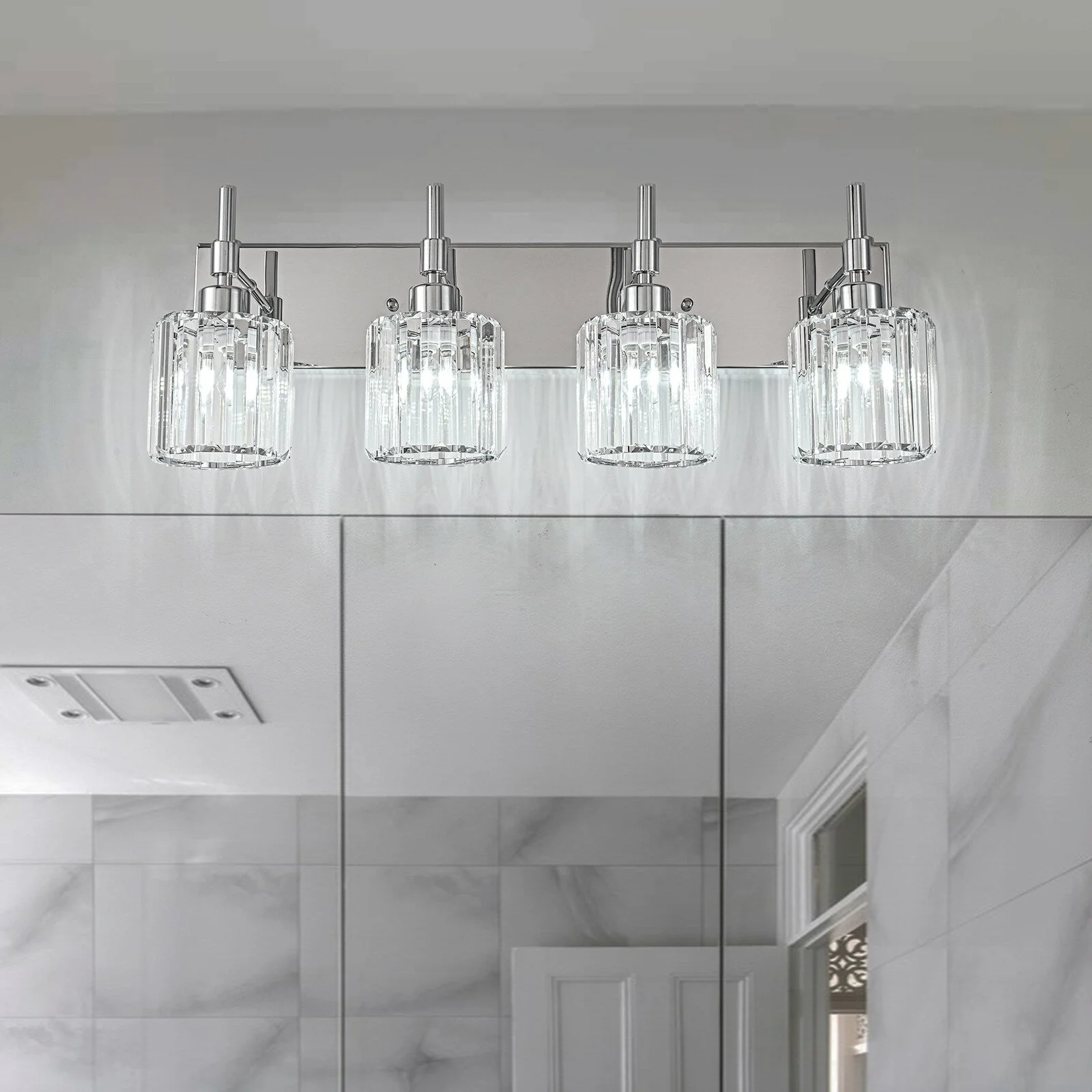 Modern Dimmable Crystal Bathroom Vanity Light Wall Sconces with Crystal Shades