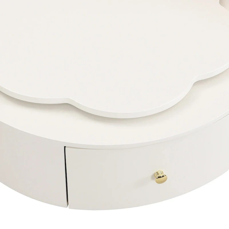 Modern Round Coffee Table Set of 2, 360-Degree Rotatable Flower-shaped Top with 2 Drawers, Top Circle Side Table with Glass