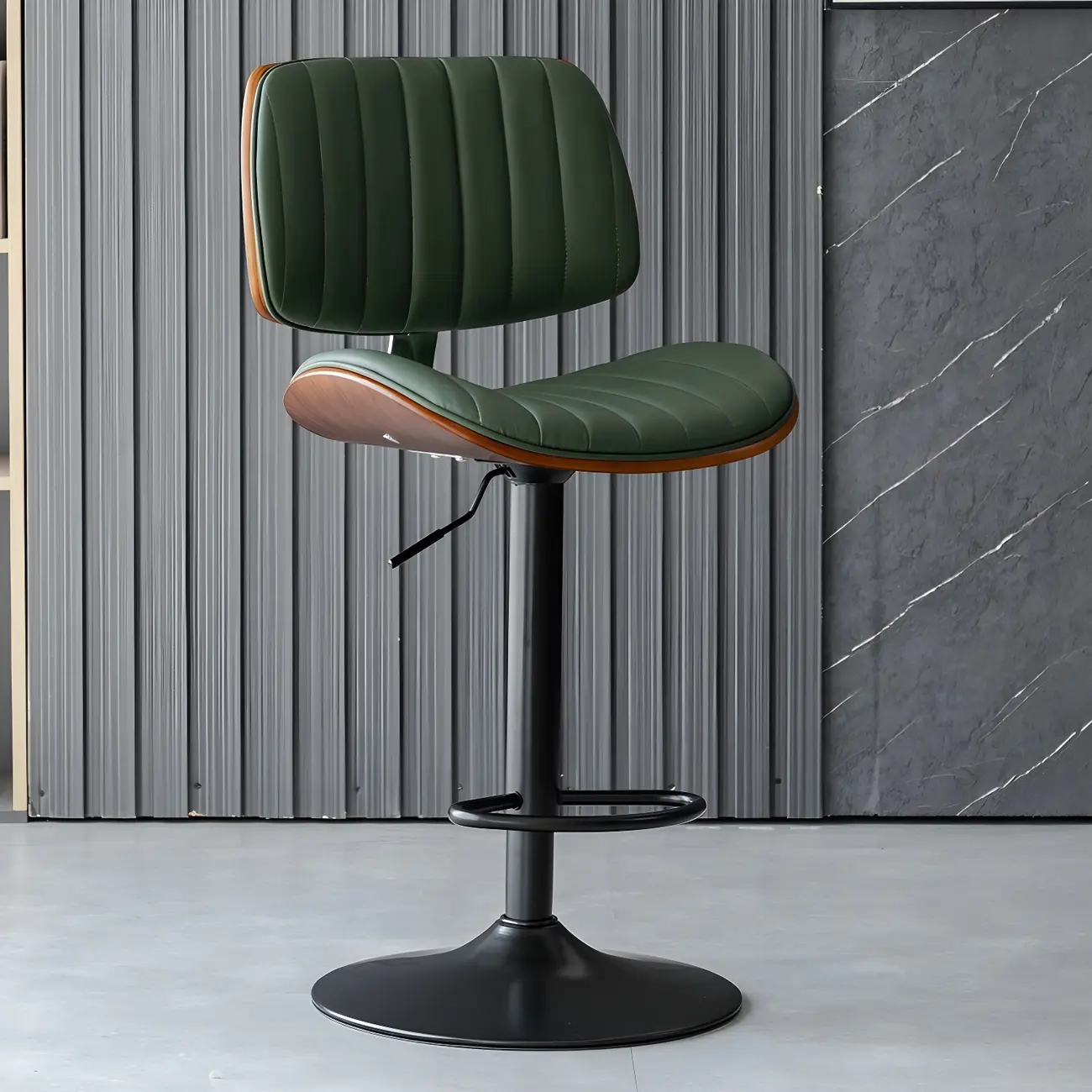 Adjustable Height Bucket Swivel Leather Bar Stool with Back