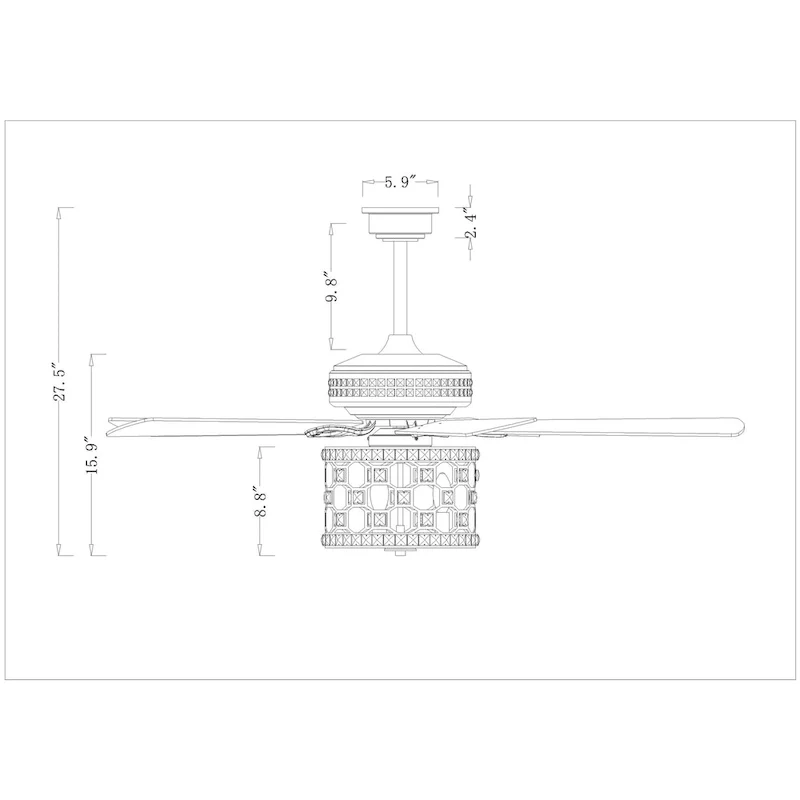 Adsila 52 Inch Matte Gold Glam Crsytal Ceiling Fan with Remote - N/A
