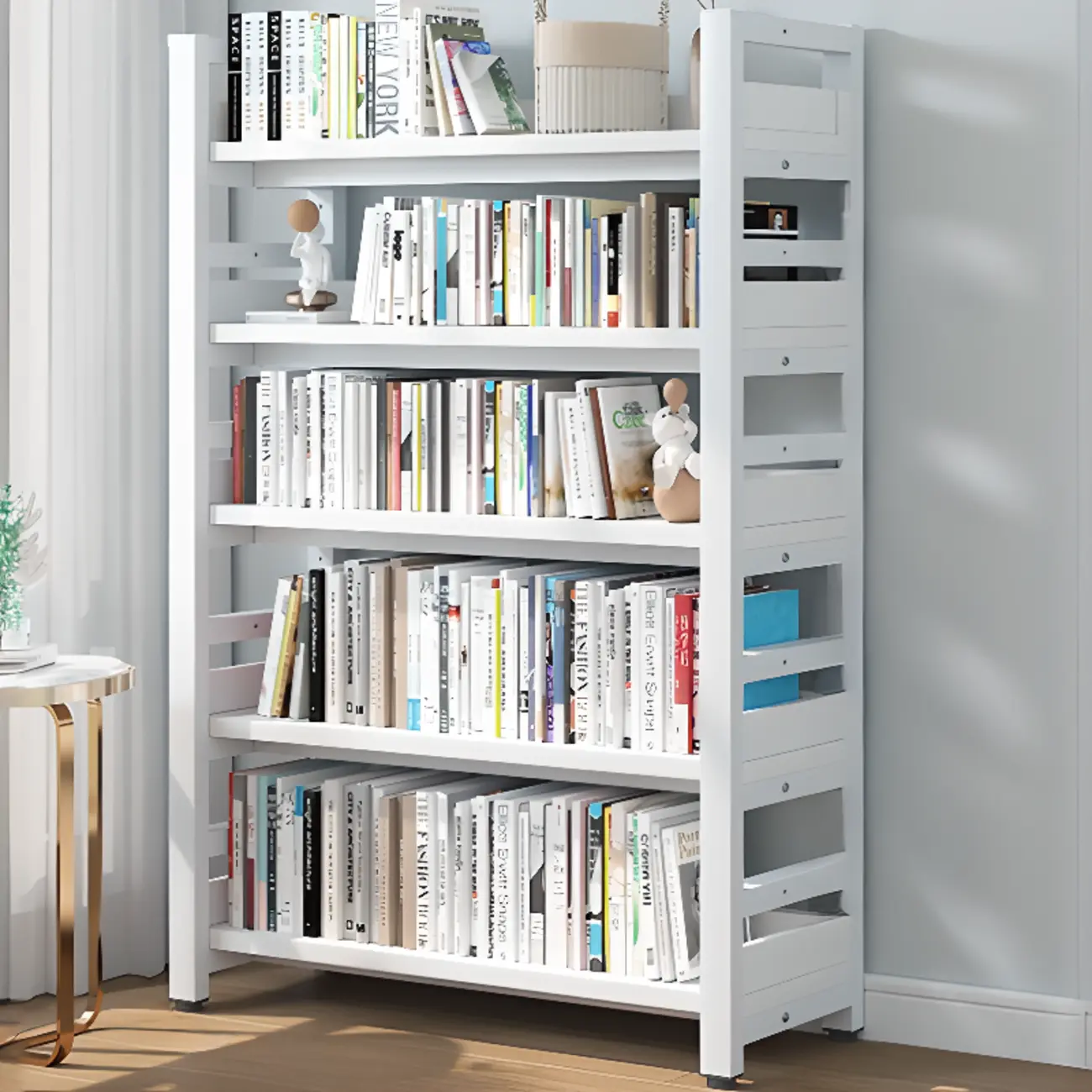 Freestanding Simple Multi-Layer Wood Bookshelf in Steel Frame