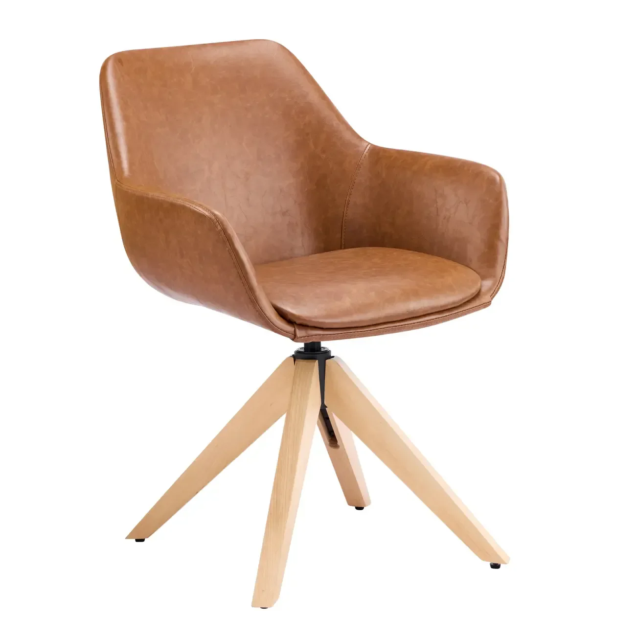 Swivel Brown Faux Leather Arm Dining Chair Set of 2