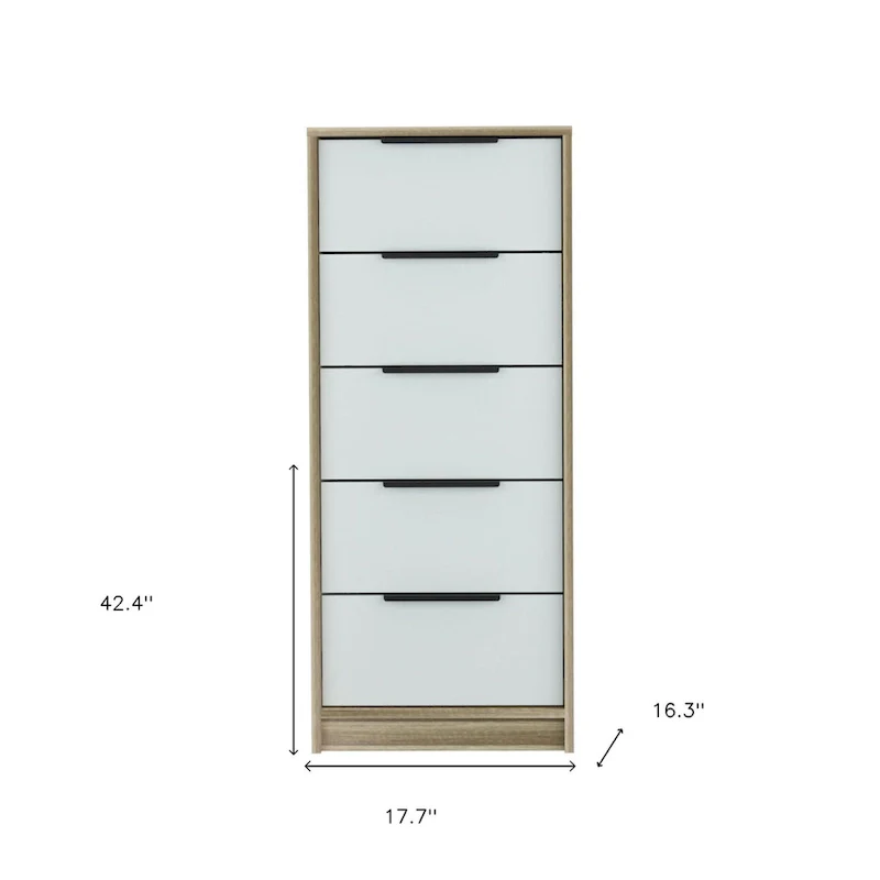 Wood Modern 5 Drawer Dresser Chest with Metal Glides and Handles