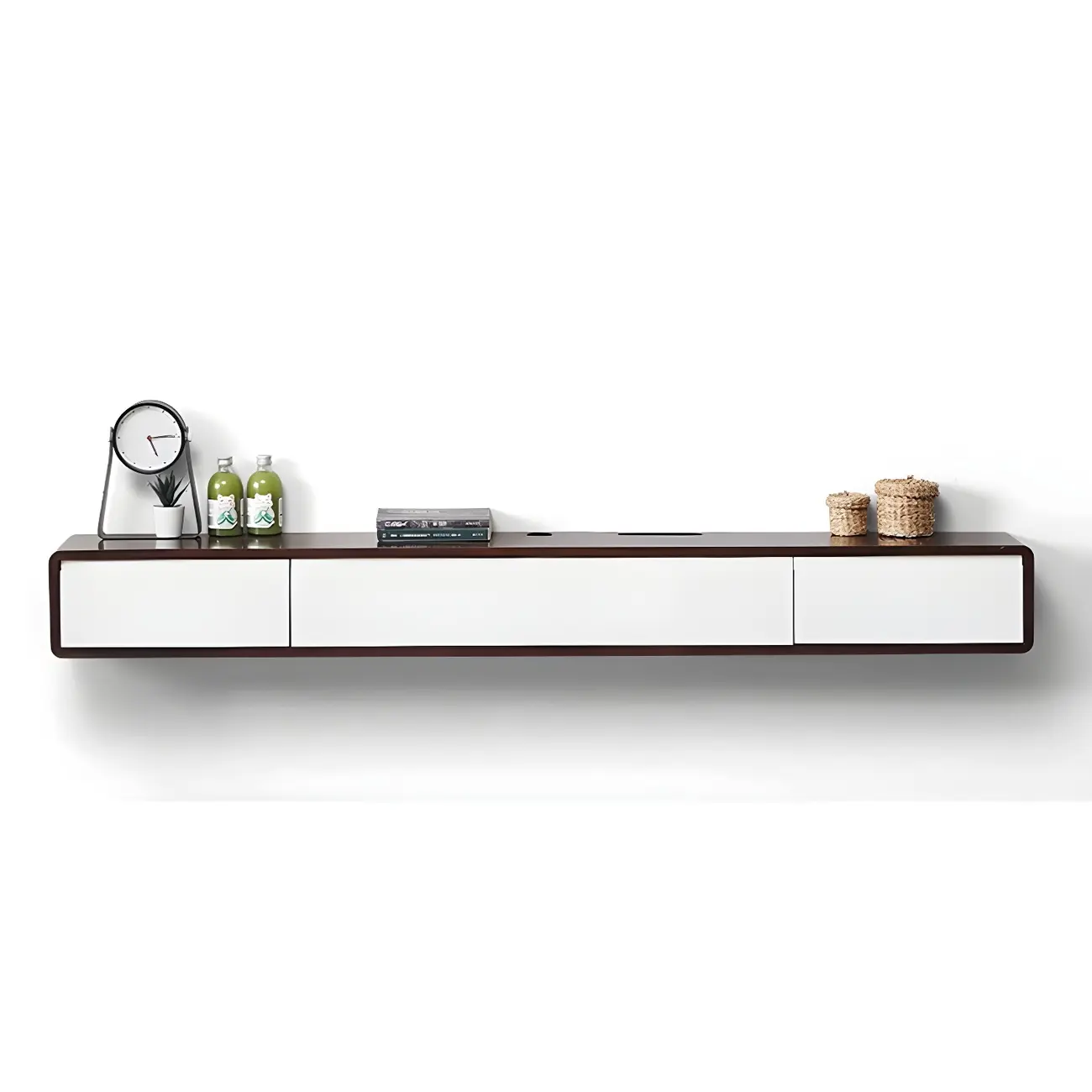 Rectangular Wall-Mounted Wood Drawers TV Stand White