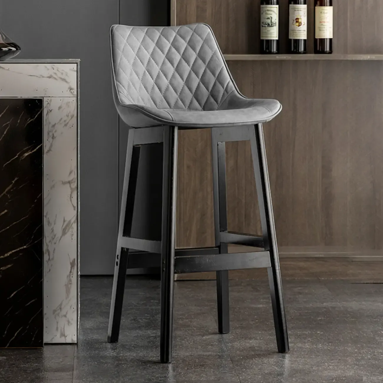 Mid-Century Modern Faux Leather Bar Stools with Wood Legs