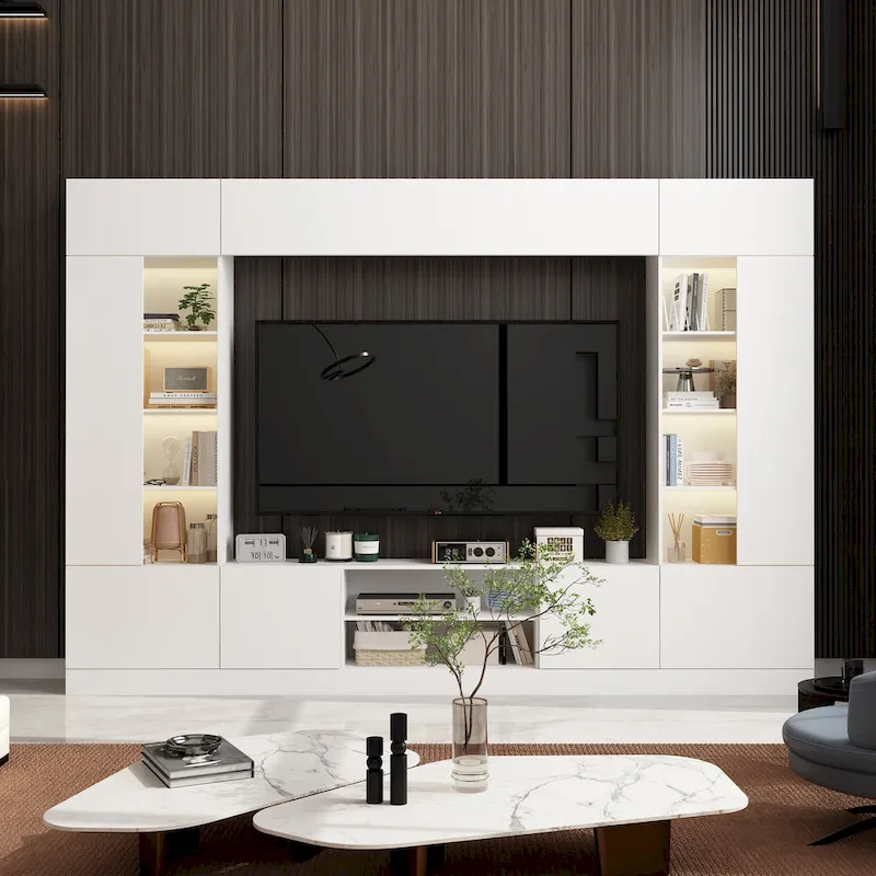 Wall Unit TV Stand with Bookshelves for TVs up to 70, Modern Console
