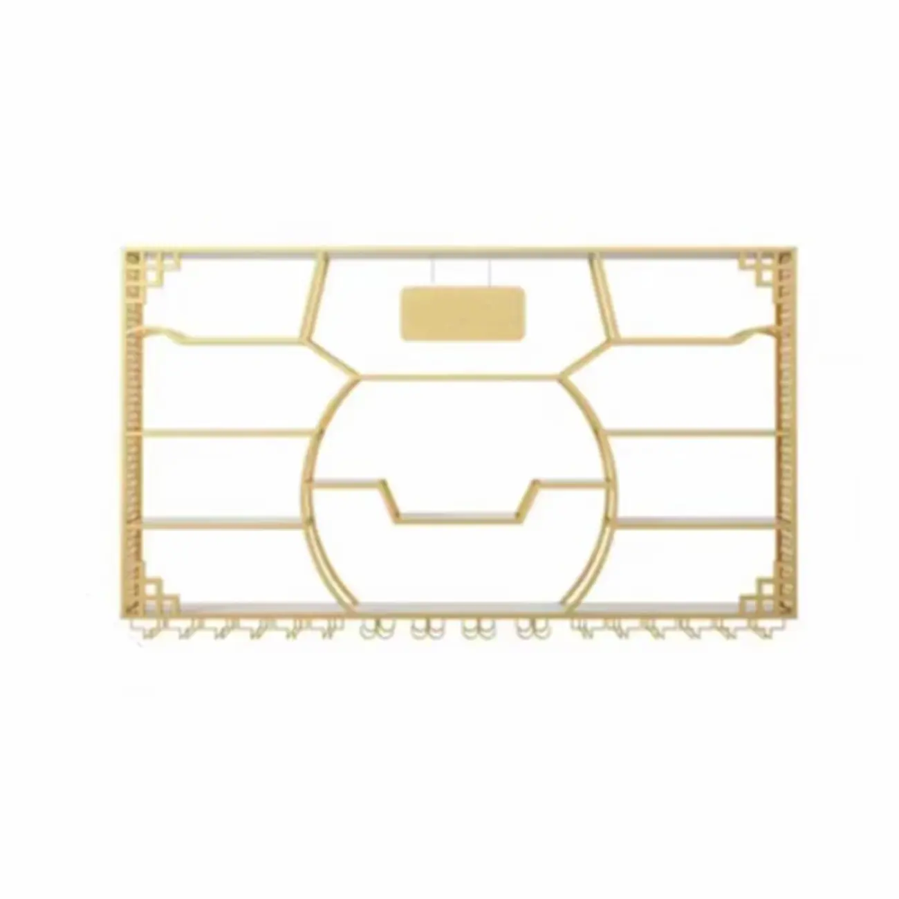 Multi-Shelf Gold Metal Wall-Mounted Wine & Glass Rack