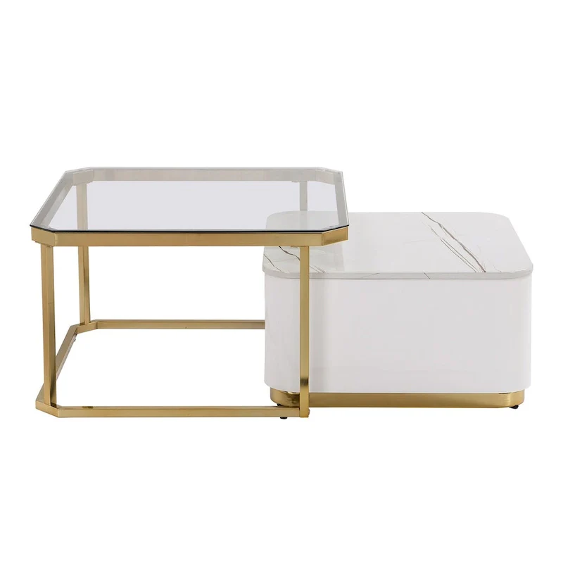Modern Square Nesting Coffee Table with 2 Drawers (Set of 2) by Harper&Bright Designs
