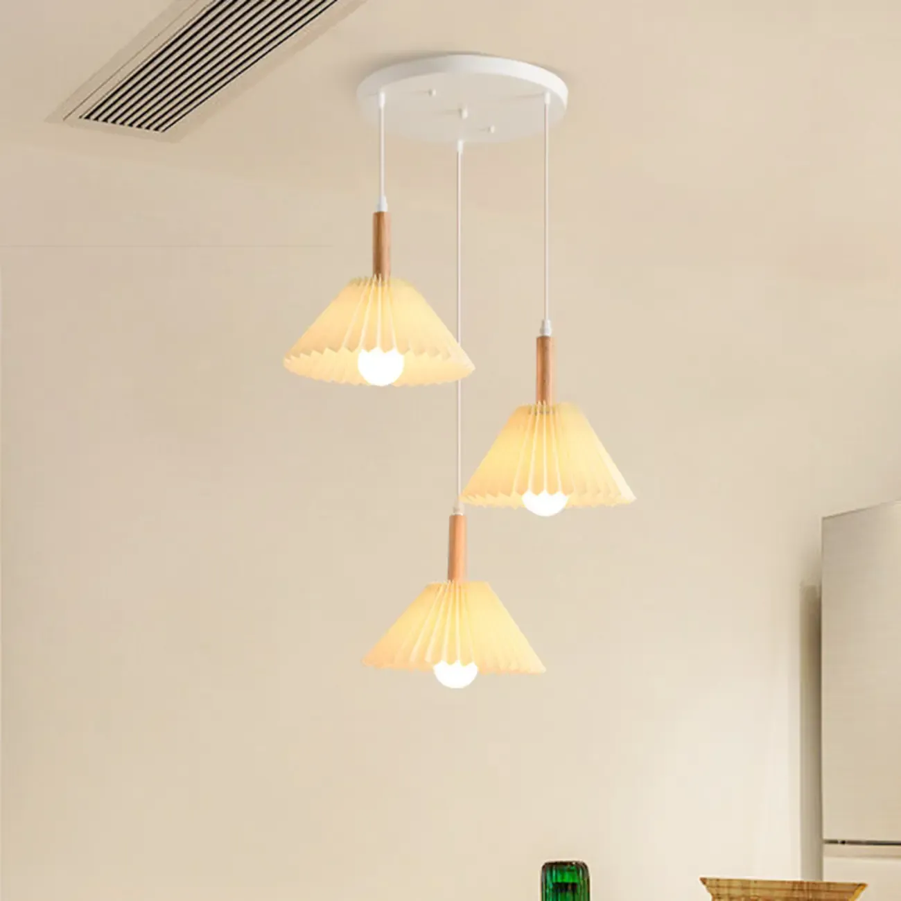 Modern Beige Pleated Fabric Kitchen Pendant Light