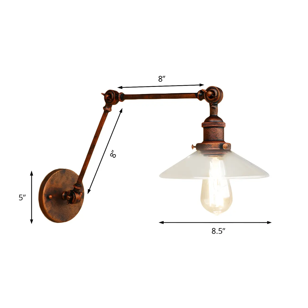 Antique Brass Glass Industrial Swing Arm Wall Light