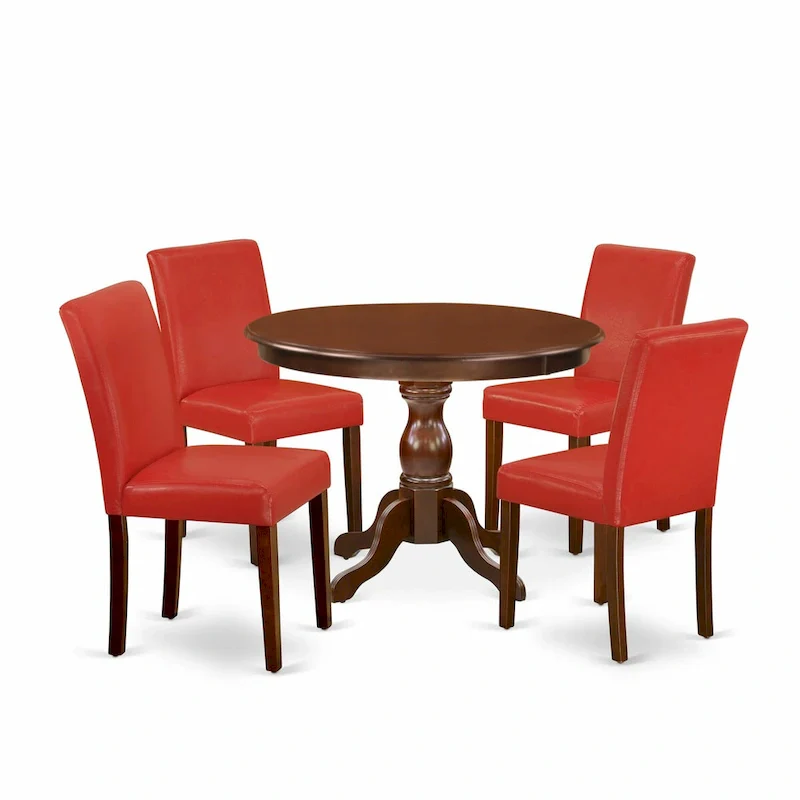 East West Furniture 5 Piece Dinette Set- a Round Dining Table and 4 Parson Dining Chairs, (Finish & Upholstered Option)