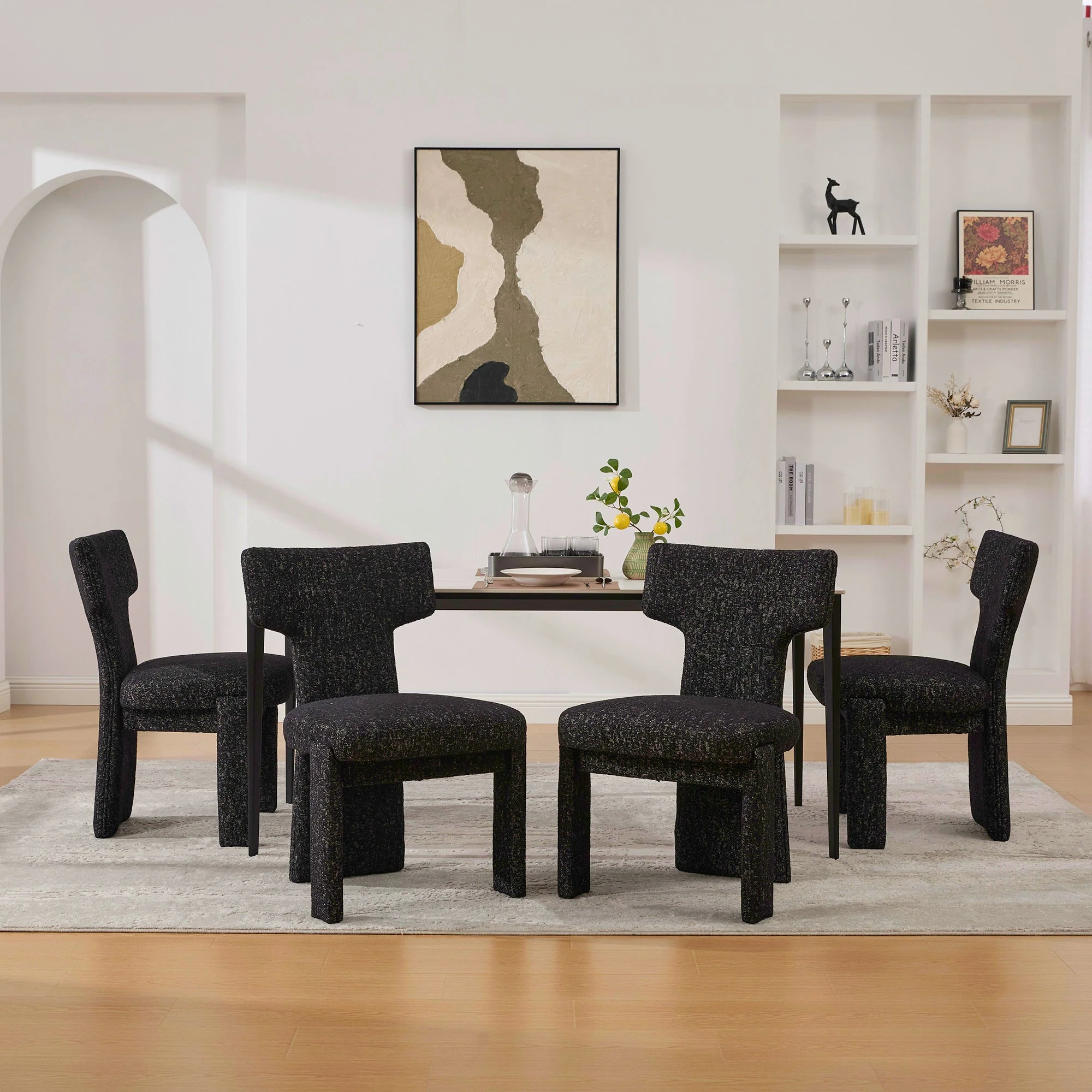 Curve Design Wide Modern Upholstered Chenille Dining Chair Set of 4