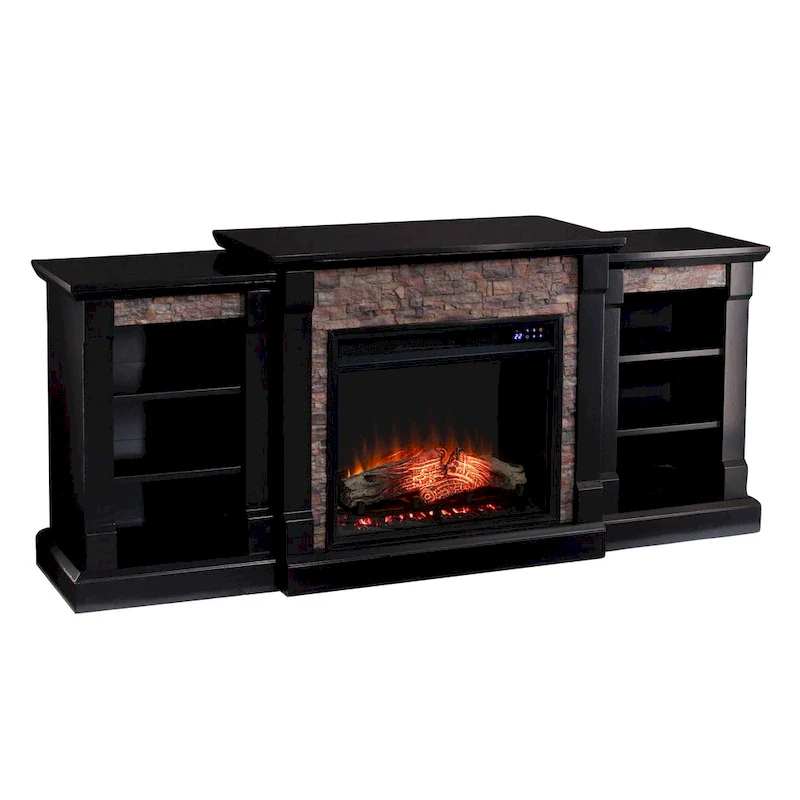 SEI Furniture Hay River Black Electric Fireplace with Bookcases