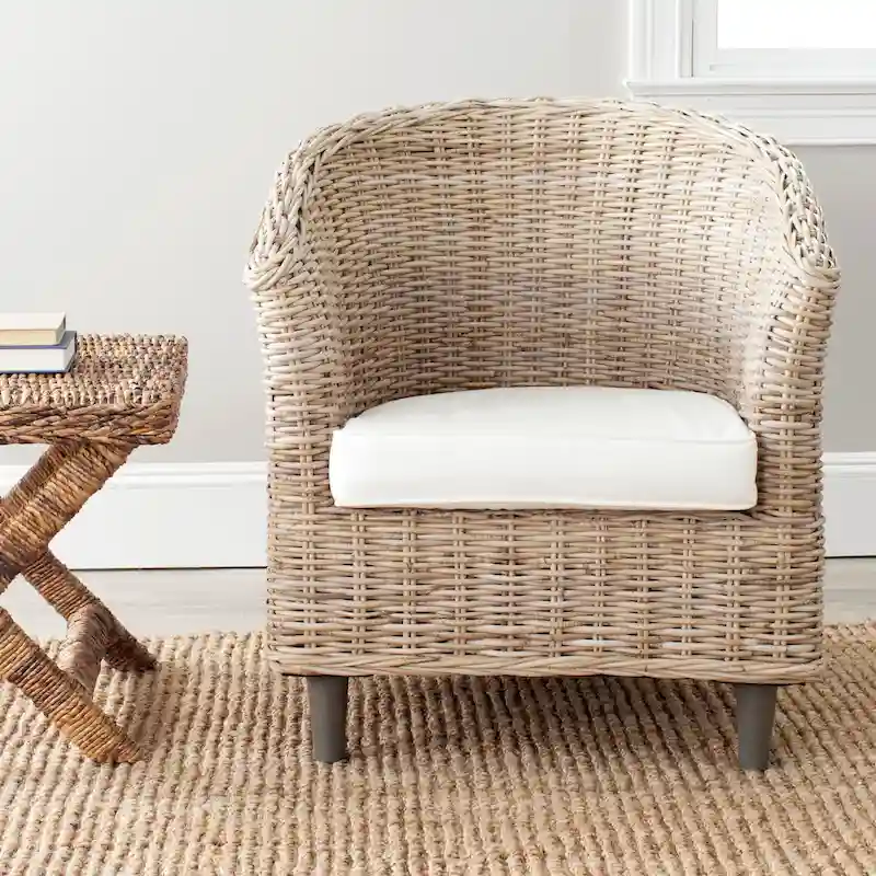 SAFAVIEH Charla Rattan Barrel Chair with Cushion - 29.1 x 27.2 x 32.7 - 29Wx27Dx33H