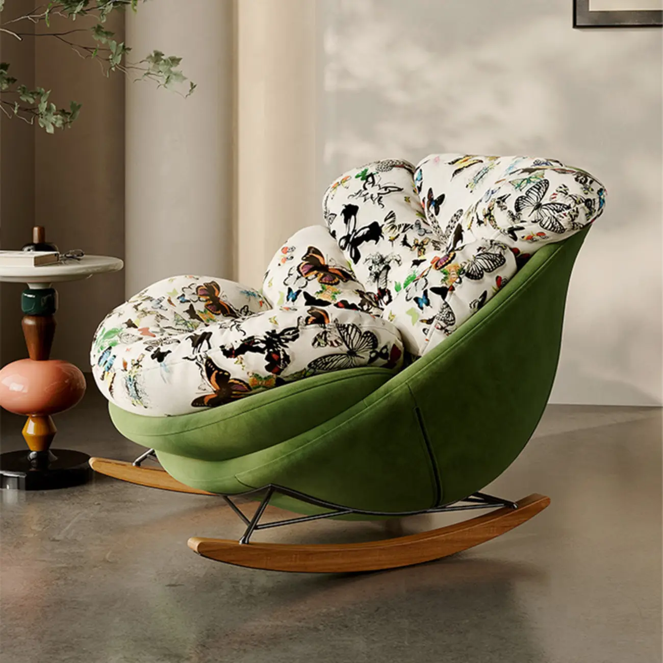 Modern Ergonomic Upholstered Rocking Chair Optional Ottoman