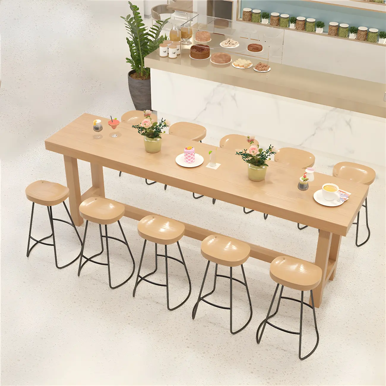 Modern Natural Solid Wood Bar Table with Footrest