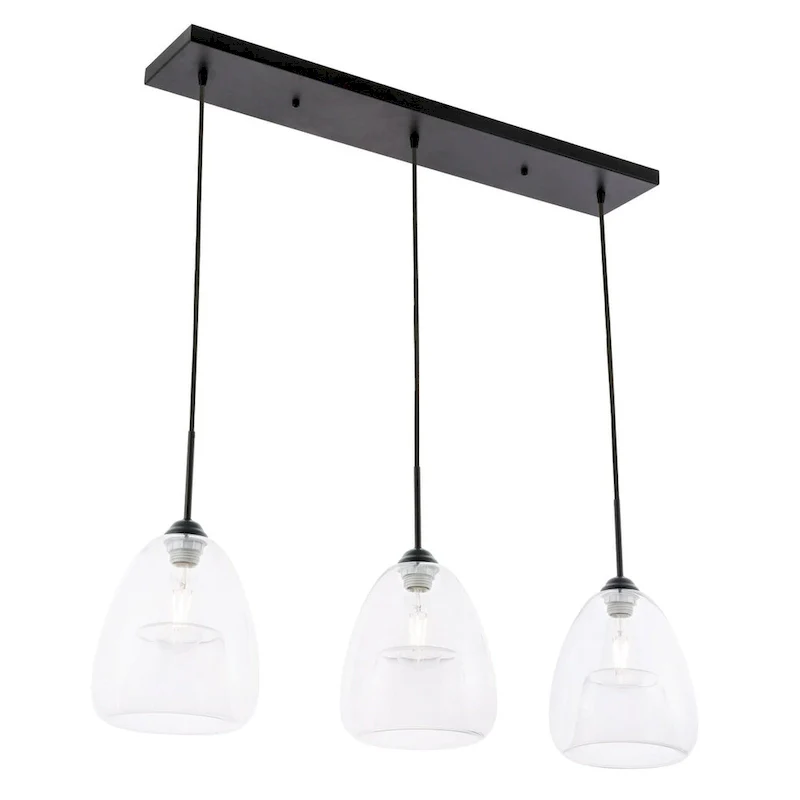 Elise 36-Inch 3-Light Clear Pendant - Black