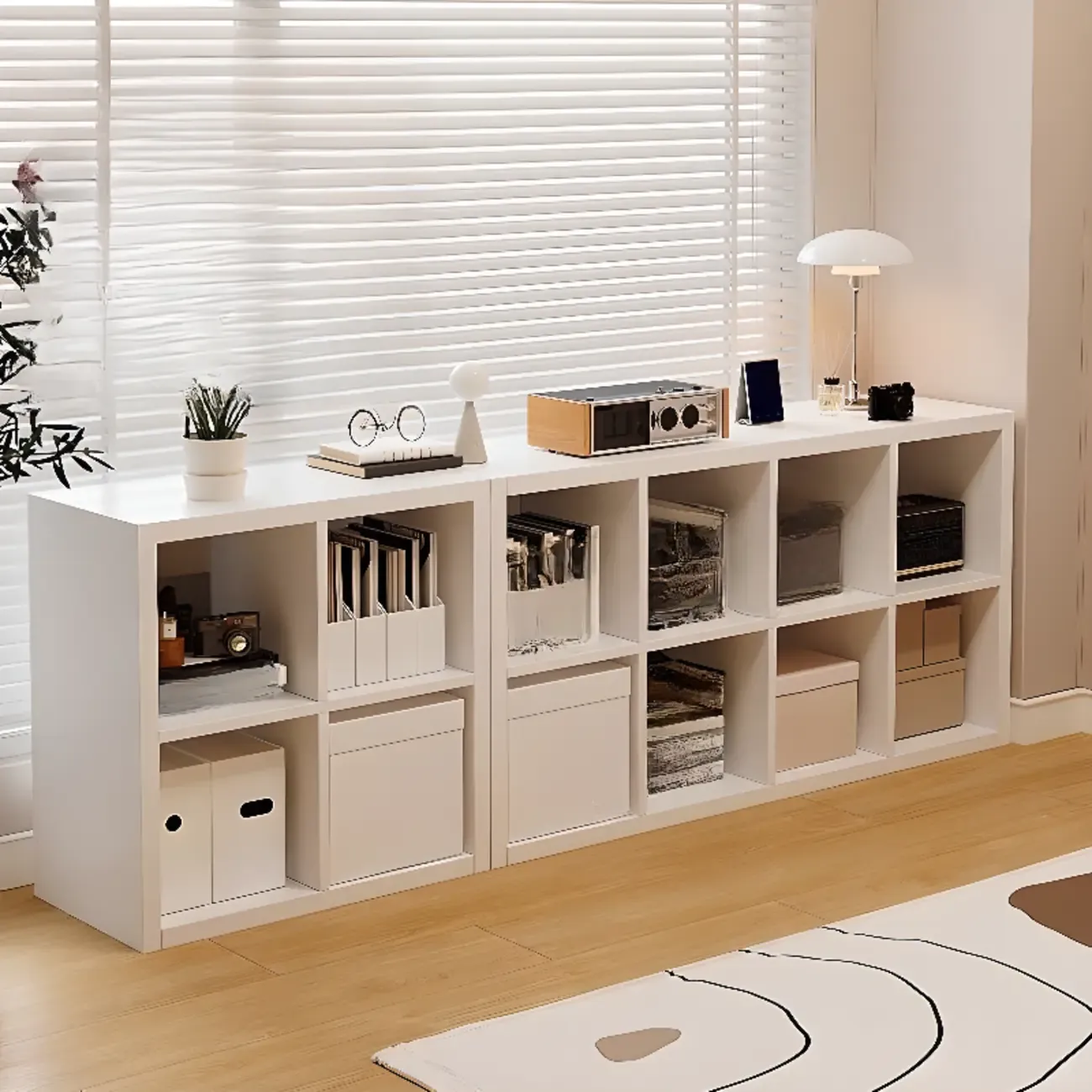 Horizontal White Wood Cube Storage Bookcase